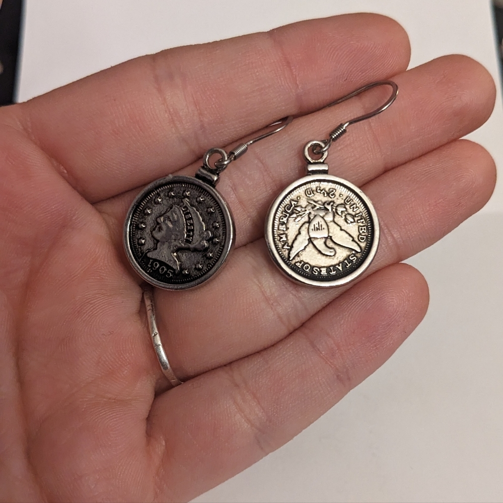 Silver Coin Earrings - Picture 5 of 6
